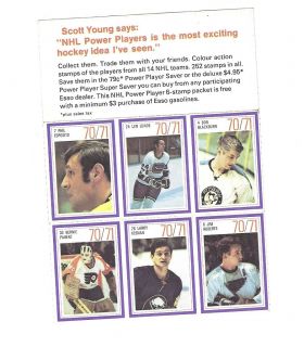 1970 71 ESSO NHL POWER PLAYER ESPOSITO LUNDE PARENT KEENAN ROBERTS