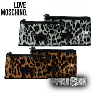 Patent Leopard Print Set of Two Cosmetic Bags in Grey or Orange