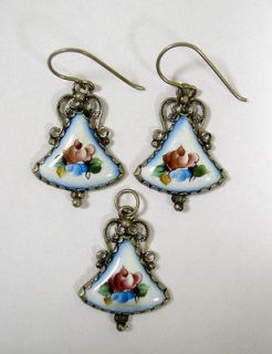 Soviet Russian vintage set bijouterie earrings pendant enamel USSR
