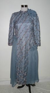 Barbara Ann Blue Gray Mother Of The Bride/Groom Beaded Dress Size M
