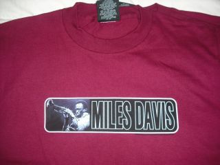 MILES DAVIS playing logo on burgundy T Shirt **NEW