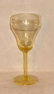 1930s Yellow Band Etched Depression Glass 8oz Wine Stem
