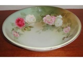 Antique RS Germany Large Pink White Rose Decorated Bowl