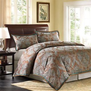 AVENUE 8 BETTY FLORAL QUEEN DUVET COVER MINI SET Teal On Brown Cover