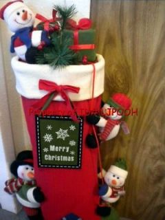 LARGE CHRISTMAS STOCKING with SNOWMEN DECORATING IT DISPLAY  VERY