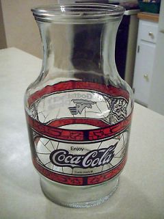Coca Cola Glass Pitcher~Godfat hers Pizza~ Anchor Hocking Glass~ USA