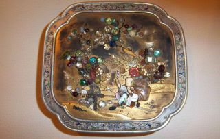 Large Antique Shibayama Solid Silver Japanese jewelry box