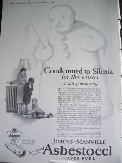 1926 JOHNS MANVILLE Asbestos Condemed to Siberia Ad