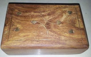 Small Jewelry Trinket Box Sheesham Wood Hand Made , Brass Inlay,W