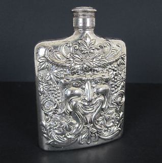 Ornate Silver Flask GREEK GOD PAN GREEN MAN fairy GODINGER ART NOUVEAU