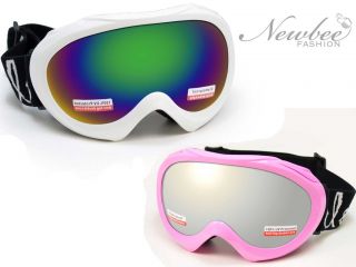 Kids Youth Pink White Snow Snowboarding Ski Goggles Polycarbonate Lens