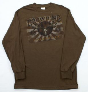 Browning T Shirt Deer Antlers Logo Brown Long Sleeve NWT