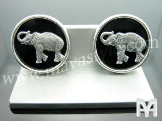 Silver Elephant Cufflinks Cuff Links Animal Jewelry Jewellery Bijou
