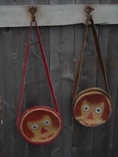 Set of Raggedy Ann & Andy Vintage Leather Toy Purses 60s or 70s ??