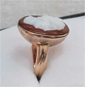 ANTIQUE VICTORIAN 18K GOLD RING HARD STONE CAMEO HERMES