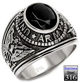 Mens Black CZ US Army Military Stainless Steel Ring