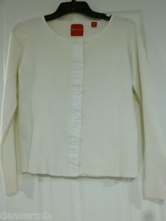 ISDA & CO. white ribbed stretch button front sweater shirt top L