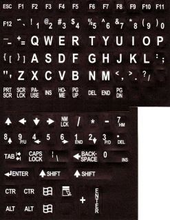 Large Print Keyboard Stickers White Letters on Black
