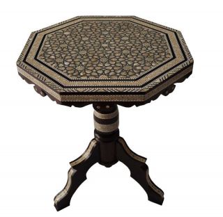 Egyptian Mother of Pearl Mosaic Inlaid Wood Octagonal Coffee Table