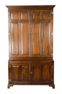 Oak Paneled Door Antique Style English Linen Press Armoire TV Cabinet