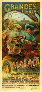 Ladies Car in Malaga Flowers Mediterranean Spain Vintage Poster Repo