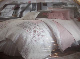 4PC Vintage Chic Ariana Twin Quilt Pink Gray White Cotton French