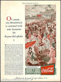 1930 COCA COLA AD Boardwalk~Rolling Chairs~Atlantic City, New Jersey