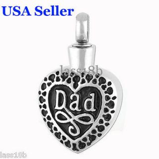 DAD Steel Urn Cremation Pendant Necklace Keepsake Jewelry Ash Holder