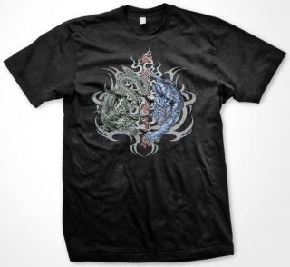 Dragon Tiger Zodiac Symbol Triumph Opposing Forces Asian Mens T shirt