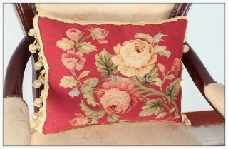 FREE SHIP Aubusson Pillow RED PINK Shabby French Chic Rose Cushion