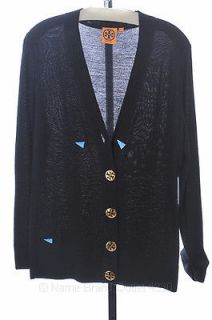 TORY BURCH S 4 6 black SIMONE CARDIGAN SWEATER vneck LS shirt top $225