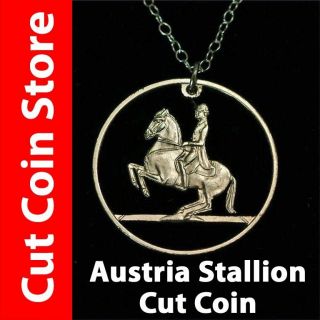 Austria Shilling Horse Cut Coin Pendant Necklace Lippizanner Stallion