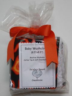 Baby Washcloth Bathcloth Bath Black & Orange w/ Flames Motorcycle