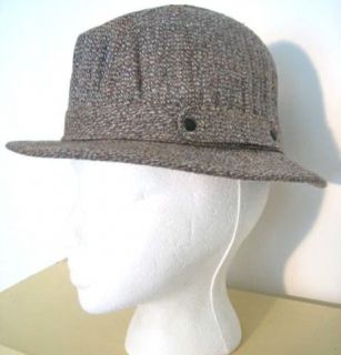 Vintage Gray Rust Cream Glen Plaid Wool Tweed Bucket Fedora Hat Cap