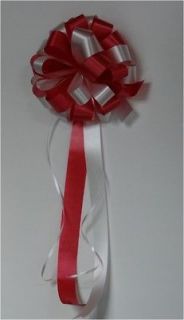 10 RED / WHITE PEW BOWS WEDDING OR RECEPTION DECORATIONS