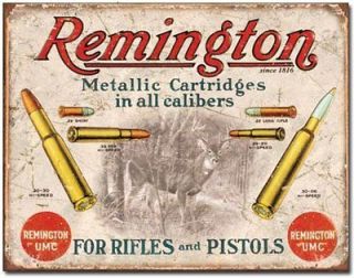REMINGTON metallic CARTRIDGES in ALL CALIBERS tin SIGN rifle pistol