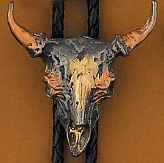NEW Western Tri Color Bull Skull Bolo Tie