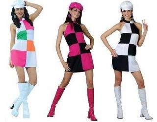 60s & 70s Ladies Shift Dress Fancy Dress Costume Funky Disco 3 Styles