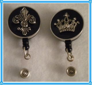 Fleur de Lis or Crown ID Badge Tag Key Holder Retractable Reel