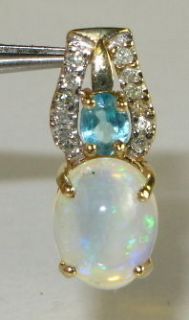 Stunning Genuine 1.27ctw Opal, Blue Topaz & Diamond 10k Yellow Gold