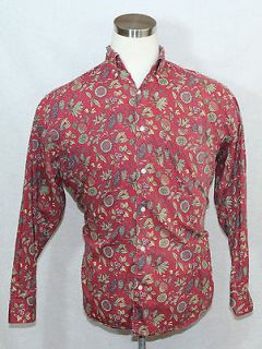 VTG 90s BANANA REPUBLIC RED YELLOW FIG PLANT FLORAL CASUAL DRESS SHIRT