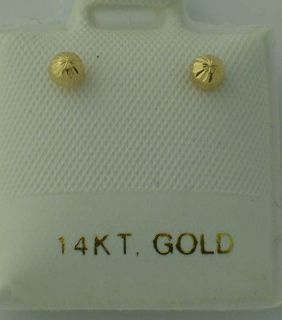 Yellow Gold Laser Diamond Cut 3mm Ball Stud screw back earrings 14 kt
