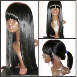straight 8 24 100% indian remy human hair full lace wigs w/bangs