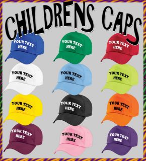 PERSONALISED CHILDRENS BASEBALL CAP 12 COLOURS inc. TEXT/ LOGO