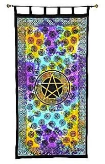 Pentacle Tie Dyed Curtain, Banner, Altar Cloth
