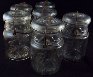 Antique Vintage PINT BALL IDEAL Canning Mason Bail & Wire Jars ~CLEAR