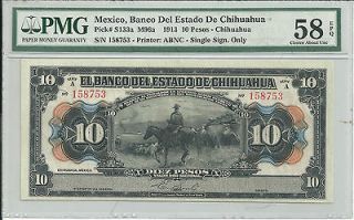 MEXICO 1913 $10 PESOS M96a EL BANCO DEL ESTADO DE CHIHUAHUA SERIE A