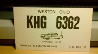 radio QSL postcard automobile car Barnes family 1960s Weston OH Ohio