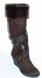 Womens Brown Wedge Heel Boot Size 8.5 M Buckle Detail Canyon River