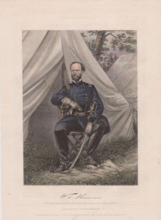 General William Sherman Union Civil War Camp Tent 1864 Hand Colored